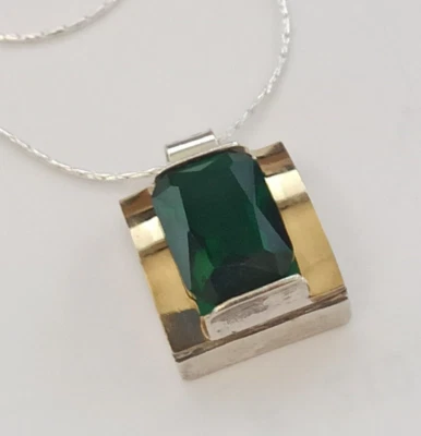 Collar Oro Laminado Plata Verde Real Israel Diseñador Fino Elegante Caja de Regalo Foto 1 de 4