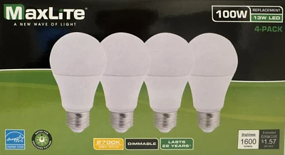 4 MaxLite 100-Watt Frosted White Soft White A19 LEDs w/Standard Medium Base - Image 1 of 3