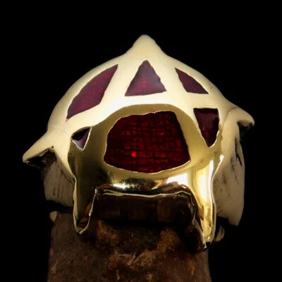 MENS BRASS COSTUME REBEL BIKER RING ANARCHY SYMBOL BIG LETTER A RED SIZE 15 - Image 1 of 4