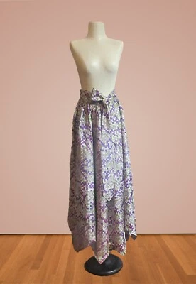 Vintage Mod Geometric Acetate Purple Lime Maxi Skirt with Hem Points Sash Medium - Image 1 of 4