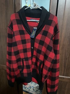 NWT Polo Ralph Lauren Mens L 100% Wool Shawl Cardigan Sweater Red Buffalo Plaid - Picture 1 of 6