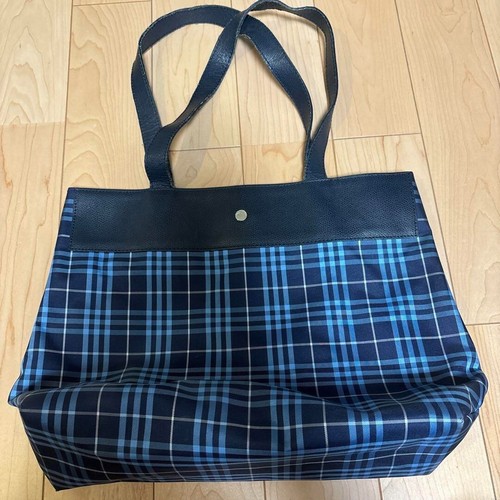 Borsa a mano Burberry Nova Check tote bag pelle nylon blu USATA originale #S1858