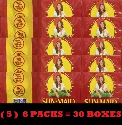 5x Sun Maid Sun-Maid California Raisins Sun Dried Snack NON GMO 6 Pks - 30 BOXES - Image 1 of 4
