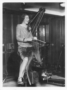 Vintage 1920s Lady Rides Electric Horse B/W Art Underwood Photo Postcard Reprint - Picture 1 of 2