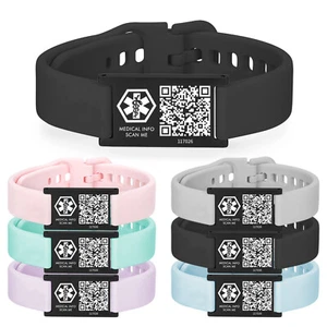 Adult Youth Silicone Medical Alert ID Bracelet With QR Code - 6 Color Choices - Picture 1 of 10