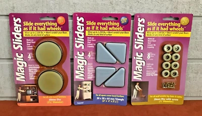 MAGIC SLIDERS ~ Sliding Disc Lot (3) ~ 2 3/8" Round/20mm Screw In/Triangle ~ NIP - Image 1 of 4