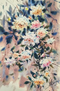 Quadro acquerello ORIGINALE ROSE FIORI quadro dipinto floreale 17,5"x12" - Foto 1 di 6