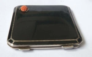 Puderdose ASPREY argent massiv + Lack + Koralle Silber Pulver Box 1933 Art Deco - Bild 1 von 7