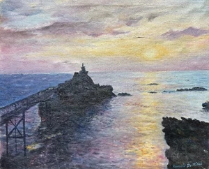 Tableau HST - Romuald de Mitri - Rocher de la vierge à Biarritz - 42 x 35 cm - Picture 1 of 4
