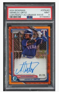 2024 Bowman Chrome Abimelec Ortiz Orange Wave AUTO 1/25 PSA 9 - Picture 1 of 2