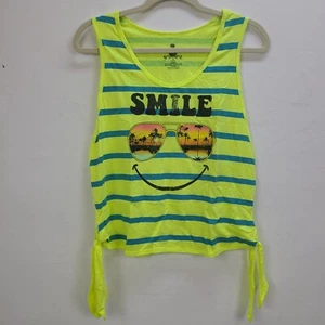 Jerry Leigh Tanktop Junior Large 11-13 gelb gestreift Lächeln Krawatte Knoten Pullover - Bild 1 von 9