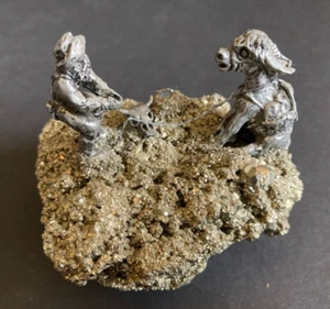 Pewter Miner Prospector and Donkey on Pyrite Fools Gold Figurine Paper Weight - Picture 1 of 7