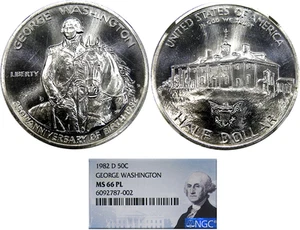 1982-D SILVER 50C NGC MS66PL WASHINGTON 250TH ~ PROOFLIKE RARITY! - Picture 1 of 6