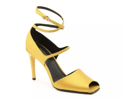 VIA SPIGA Yellow Satin Square Toe Heels Dancing Shoes Wrap Ankle Strappy 7.5 - Image 1 of 4