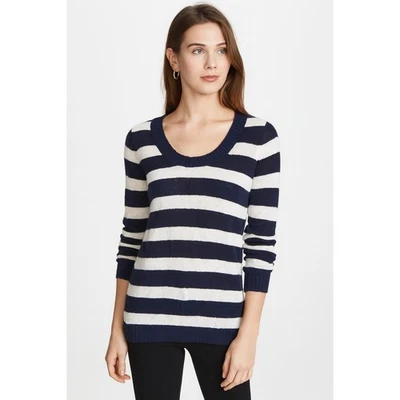 J. Suéter Crew Para Mujer Talla M Azul Marino Blanco Rayas Mezcla de Lino Costero Preppy Elegante Foto 1 de 4