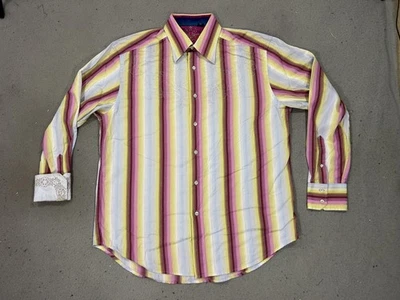 Robert Graham Shirt Mens XL Multicolor Stripe Embroidered Flip Cuff Pastel - Image 1 of 4