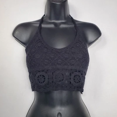 Free People Sydney Crochet Top Black Halter Boho Beach Festival M - Image 1 of 4