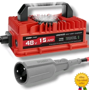 15 AMP 48 Volt Golf Cart Battery Charger Club Car 3-Pin Round Plug for lead acid - Picture 1 of 6