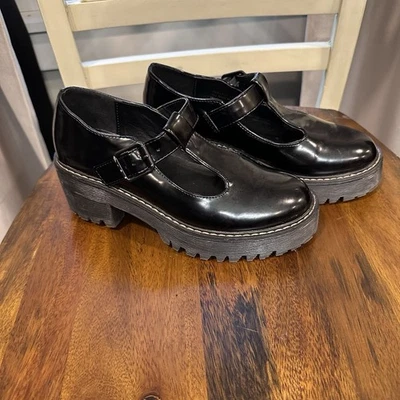 Madden Girl Women 6 Hollyy Black Patent Platform Mary Jane Loafer Lug Sole Y2K - Image 1 of 4