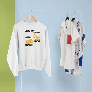 Just A Junge Wer Loves Bagger Traktoren Lkw Pullover Landwirtschaft Farmers Gift - Imagen 1 de 24