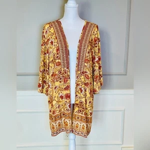 Knox Rose Strickjacke XL / XXL vorne offen Kimono gelb orange Blumen Boho Bauern - Bild 1 von 6