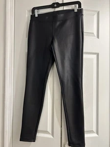 New Express Black Faux Leather Pull On Skinny Pants Leggings~28.25" inseam~S - Picture 1 of 6