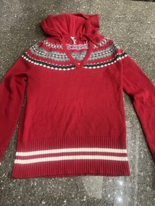 Kirra Red Knit Pattern Hooded Sweater Cotton Angora Blend Size S Winter Ski Fall - Picture 1 of 7