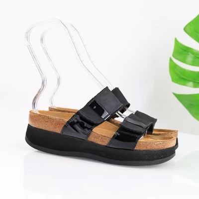 Naot Womens Santa Monica Sandal Size 39 8 Black Patent Wedge Platform Slide Cork - Image 1 of 4