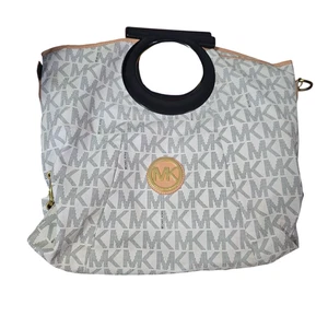 Michael Kors Classic Tote Bag Large Vanilla White Black Handle - Picture 1 of 10
