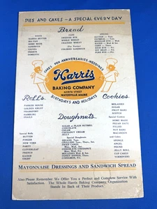 C1950 Harris Baking Co MENU SIGNAGE, Cardboard Display North St Waterville, ME - Picture 1 of 5