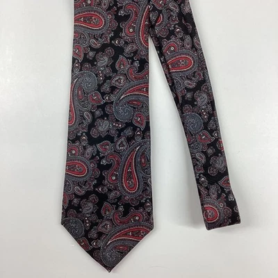 Винтажный галстук Bert Pulitzer 100% шелк черный красный серый Madder пейсли ~ 3,5 дюйма - Изображение 1 из 4
