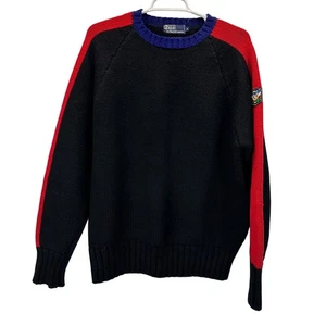 Vintage Polo Ralph Lauren Uni Crest Wool Ski Sweater M Black Red Blue - Picture 1 of 8