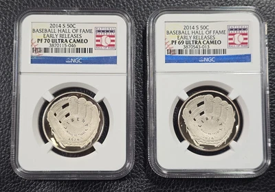 (1) 2014-S CLAD Half Dollar Proof BASEBALL Hall of Fame NGC PF69  (1001) - Image 1 of 2