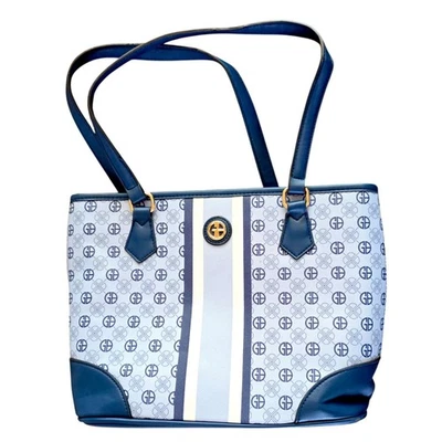 Bolsa tote Giani Bernini tonal listra central, tamanho médio, couro sintético, azul - Imagem 1 de 4