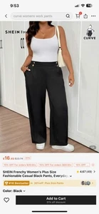 Shein Curve Frenchy schwarze Hose Hose 4XL lockeres gerades Bein goldene Knöpfe neu ohne Etikett - Bild 1 von 4