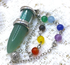 SEVEN Chakra Stones DIVINING PENDULUM - GREEN ONYX Pendulum and Vial (#14) - Picture 1 of 3