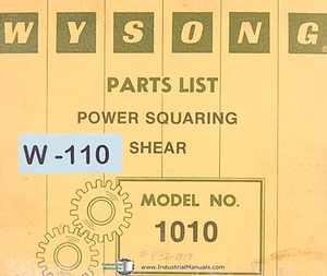 Wysong 1010, Power Shear, Parts List Manual 1979 - Picture 1 of 1