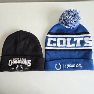 2 Indianapolis Colts Winter Beanie NFL Blue Knit Hat Lucas Oil Super Bowl Champs - Picture 1 of 10