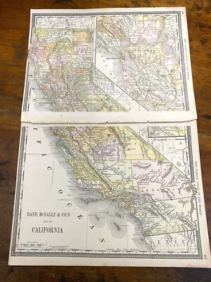 Mapa de California 1890, página doble, área de San Fran, condado coloreado 21,75" x 14" Foto 1 de 4