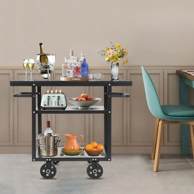 Rolling Bar Cart Industrial Mobile Serving Cart Trolley Kitchen Storage 3 Tiers - Image 1 of 4