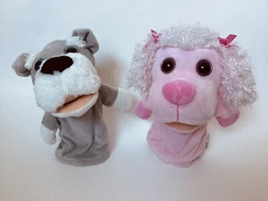 Kellytoy Dog Puppy 9" Hand Puppets Pink Poodle Gray Schnauzer Lot of 2 - Picture 1 of 8