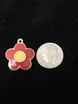 红色花朵黄色中搪瓷手镯吊坠吊饰 K9 — 第 1/2 张图片