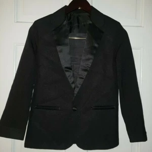 Black Formal Satin Look Collar Wedding Blazer dinner Jacket. Boys 12 - Picture 1 of 6