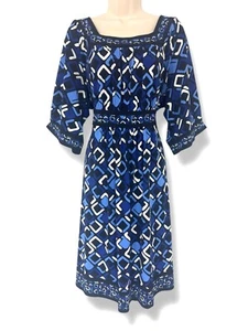 Apt. 9 Blue Geometric Print Square Neck Dress Size 2X 18 20 All-Season Plus Size - Picture 1 of 7
