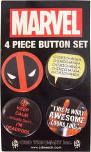 Buttons - Deadpool Marvel Comic Movie Pin Badge Pack Gift 1.25" SET OF 4 #88020 - Picture 1 of 2