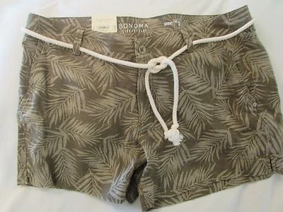 Pantalones cortos informales "Sonoma" para dama talla 16, verde palma, hawaianos, con cinturón Foto 1 de 3
