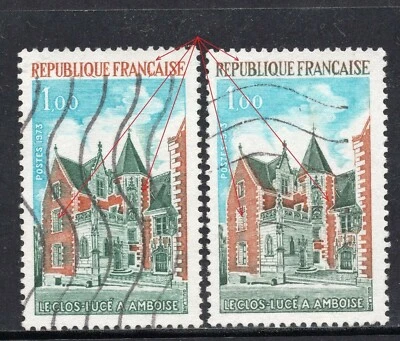 042 - FRANCE 1973 - Castle - ERROR - Different Color - Used Set - Image 1 of 2