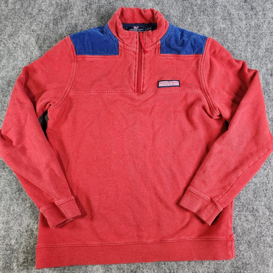 Vineyard Vines Quarter Zip Sweater Boys XL (18) Red Fleece 1/4 Zip Pullover - Image 1 of 4
