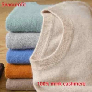 Herren 100% reiner Nerz Kaschmir Pullover O-Ausschnitt Pulli Strickpullover Herbst - Bild 1 von 27