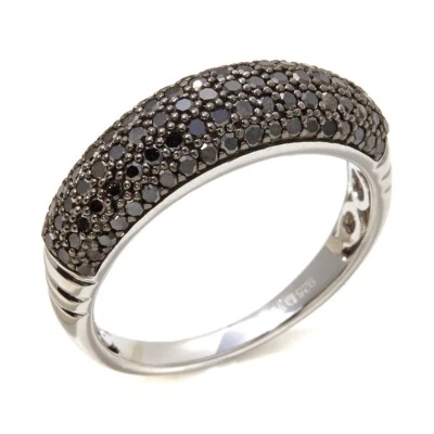 3/4ct Real Black Diamond Pave Band in Sterling Silver Womens Size 6, HSN - Image 1 of 4